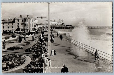 England Postcard Rough Seas at the Esplanade Bognor Regis 1959 RPPC Photo