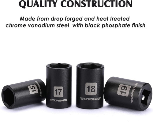 CASOMAM 14 Pieces 1/2-inch Drive Shallow Impact Socket Set, Metric