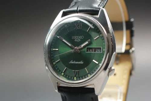 [Exc+5] Vintage Seiko 5 6309-8800 Green Dial Automatic Day Date Mens Watch