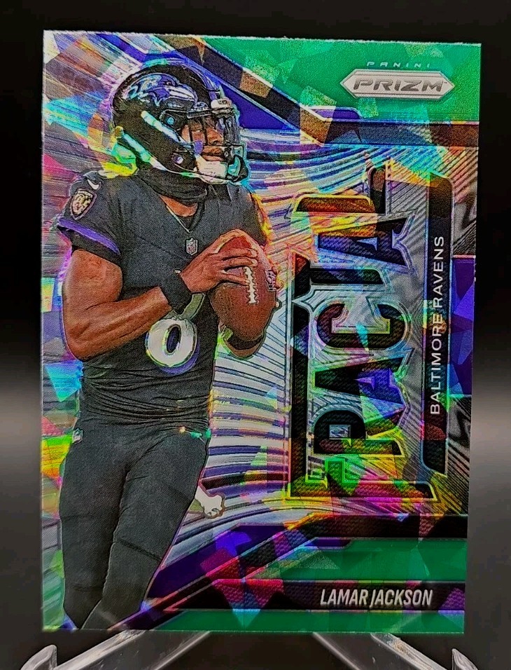 2025 Panini Prizm - Fractal Lamar Jackson #2 Green Ice Prizm