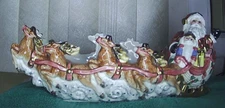 Vintage 1993 FITZ & FLOYD Cracker Serving Dish SANTA in Sleigh Reindeer Toys 12"