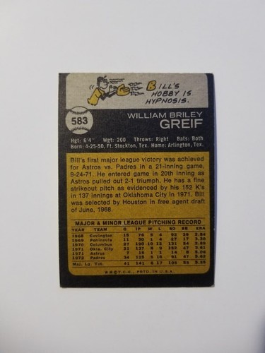 Bill Greif 1973 Topps Baseball Karte #583 San Diego Padres - Bild 2 von 2