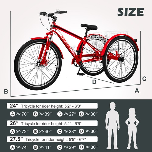 Triciclo de tres ruedas montaña bicicleta deportiva de 7 velocidades rueda de 26 pulgadas para adultos EE. |