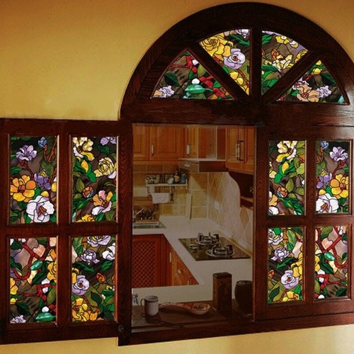 Películas para ventanas de camelia manchadas 3D pegatina estática pegatina de vidrio esmerilado opaco retro - Imagen 12 de 12