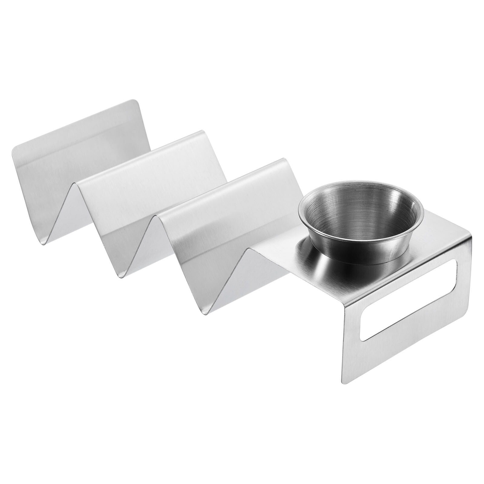 Stainless Steel Taco Holder with Condiment Cup, Holds Up to 3 Taco, Silver