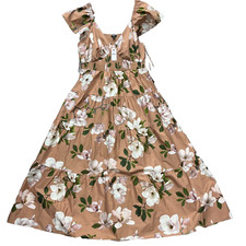 Express Dress Womens XL Brown Floral Midi Flutter Sleeve Tea Party Garden