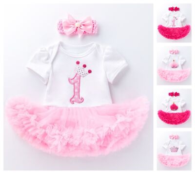 New First Birthday Outfit for Baby Girl White Pink Tutu Skirt Party Kids Clothes