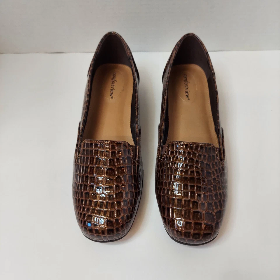 Mocasines planos Comfort View "Leisa" marrón cocodrilo imitación charol 10,5 M zapatos Foto 3 de 4