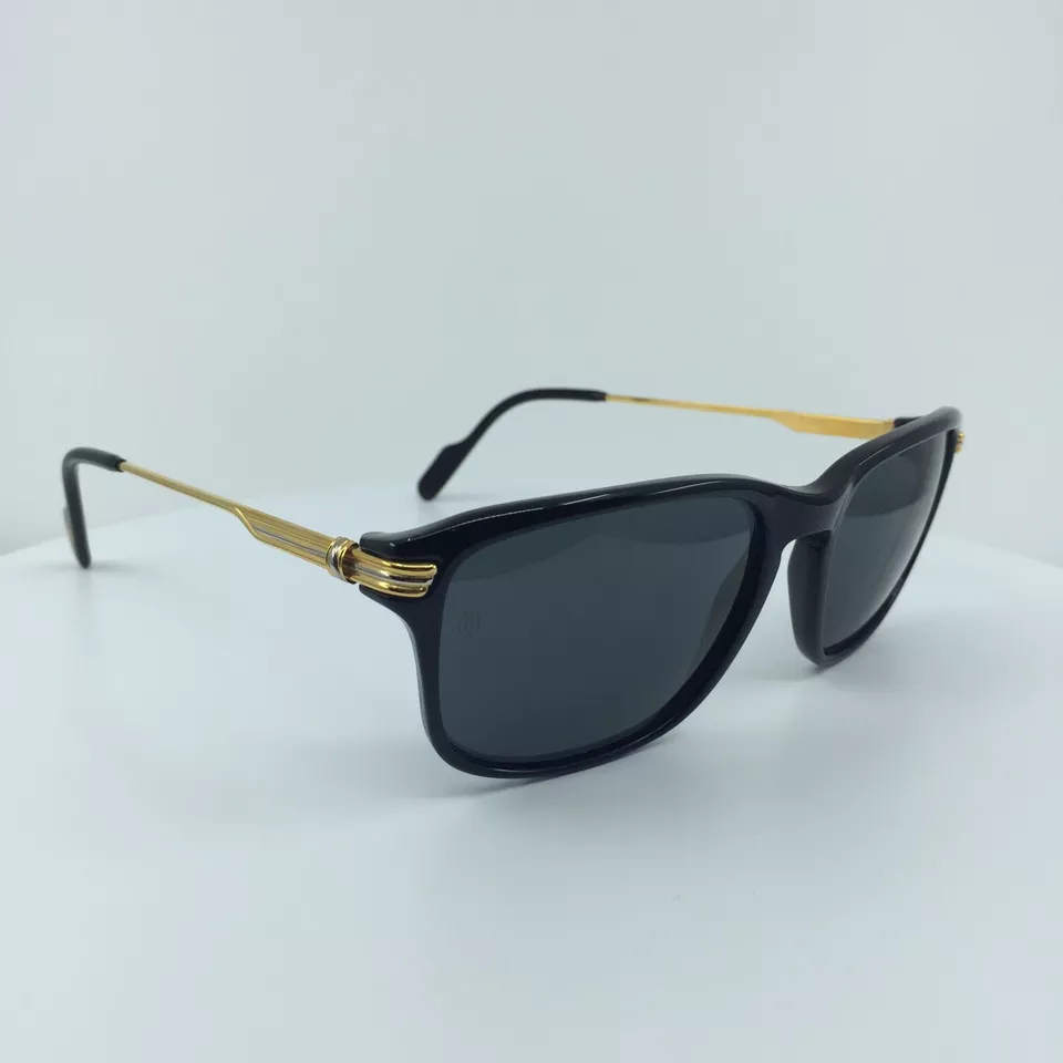 Nuevas gafas de sol Cartier Lumen vintage C. negras brillantes con chapado en oro 54 mm Francia Foto 4 de 4