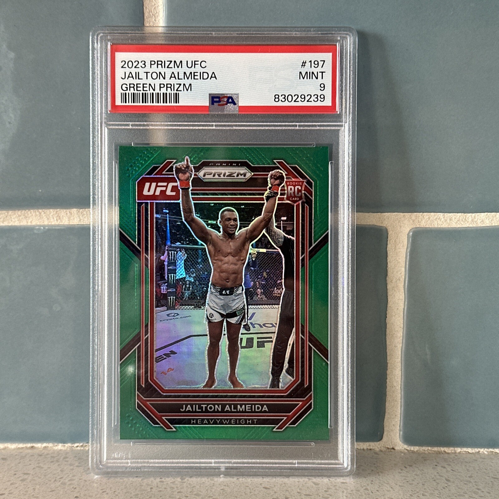 Jailton Almeida • 2023 Panini Prizm UFC • Green Prizm • RC Rookie #197 • PSA 9