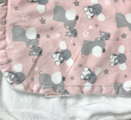 Couvertures & Beyond couverture rose gris blanc éléphant maman & bébé stars peluche vison - Photo 1/8