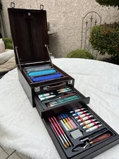 New COLOUR BLOCK 152 Pc Mixed Media Art Set in Wooden Case Soft & Oil Pastels