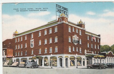 Niles Michigan MI Four Flags Hotel Exterior View Building 1957 Vintage Postcard