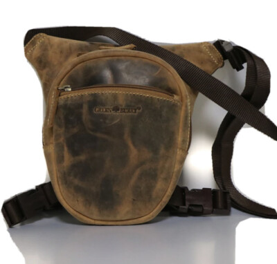 GREEN BURRY Distressed Leather Biker Festival Leg Hip Bag Handcrafted Germany