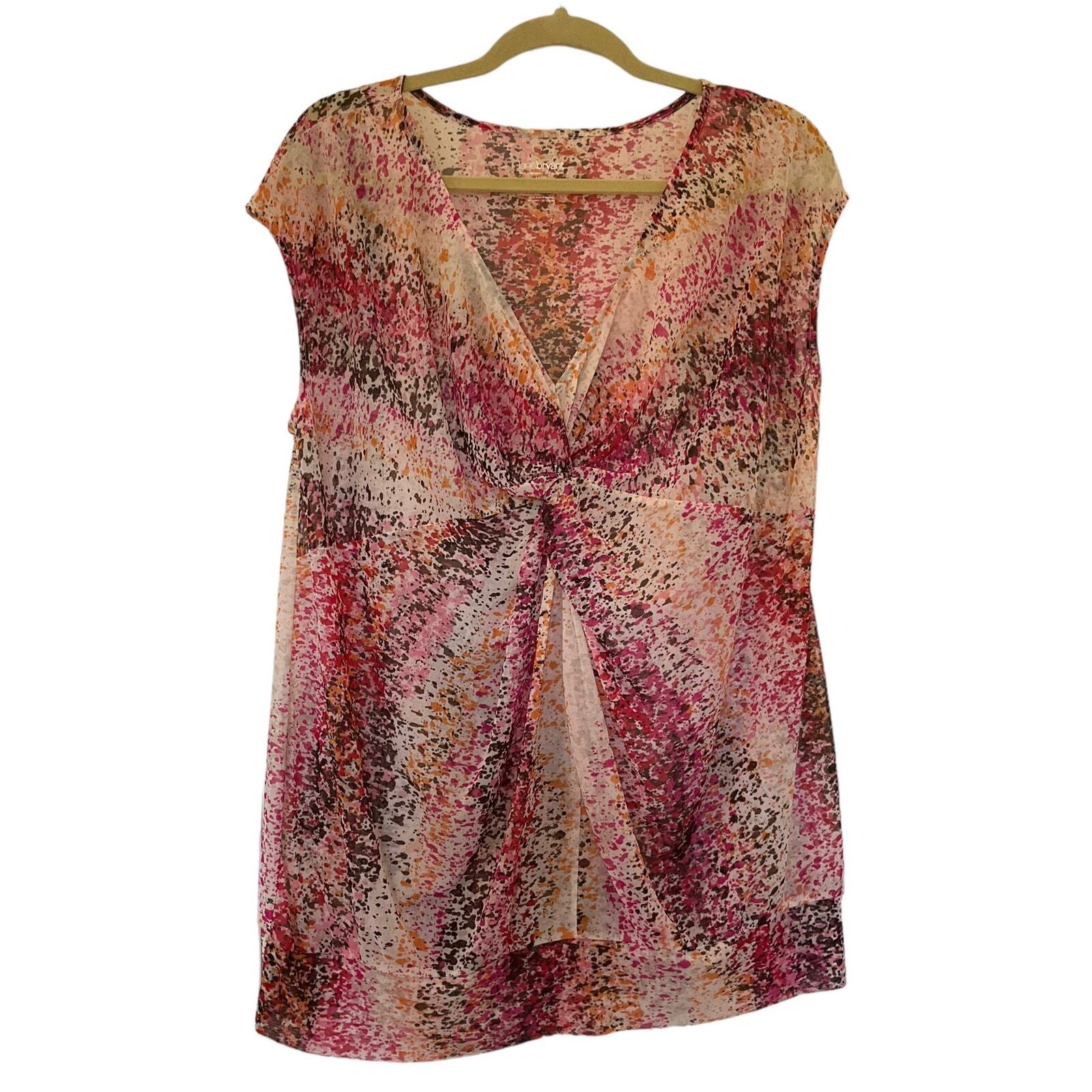 Lane Bryant Multicolor Sheer Sleeveless V-neck Top Womens Plus