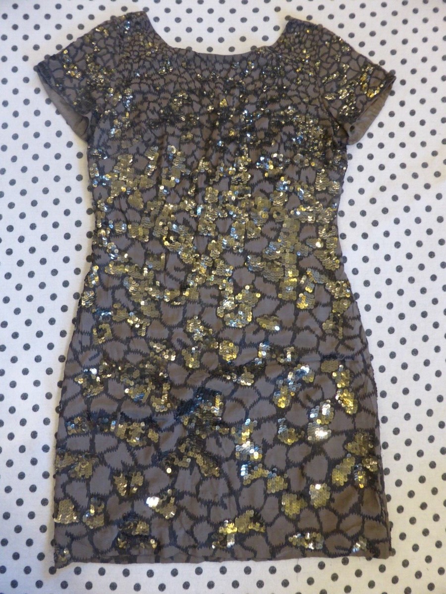 JIGSAW Sequin, embroidered dress, Dark green/grey, Ladies 10 UK