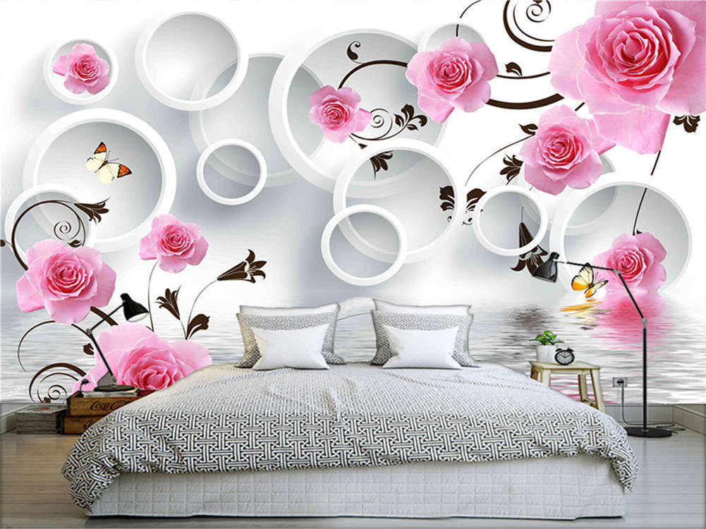 Bloomy Pink Flowers 3D Full Wall Mural Photo Wallpaper Printing 