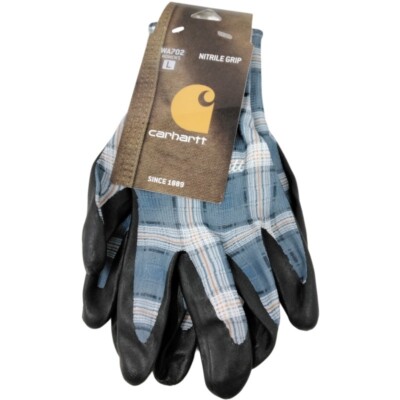 Carhartt Nitrile Grip All Purpose Gloves Woman's Large Blue Plaid