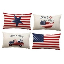 Set of 4 Patriotic Throw Pillow Covers 12x20 4th of 12 20 inch Independence 01