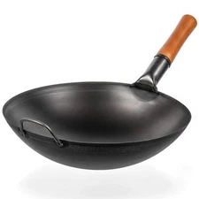 Carbon Steel Wok Pan - 14 in Woks and Stir Fry Pans - Chinese Wok with Round ...