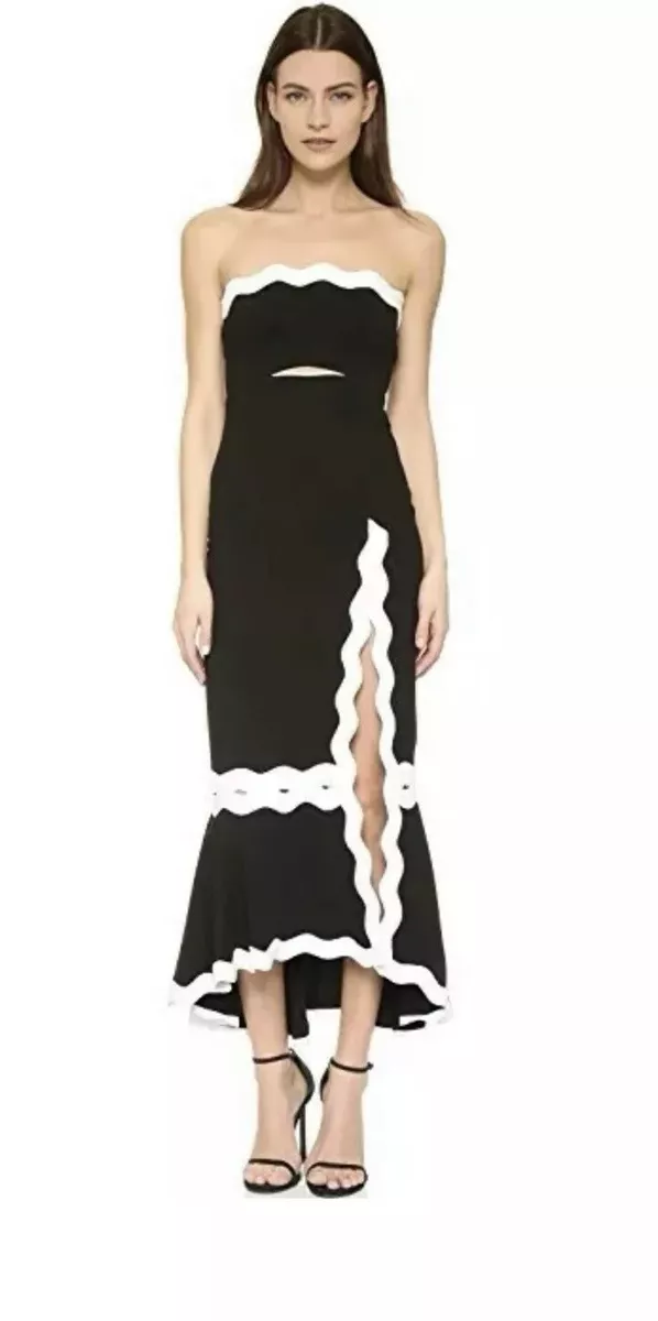 JONATHAN SIMKHAI $995 Black u0026 White Scallop Trim Midi Cocktail Dress 6 |  eBay
