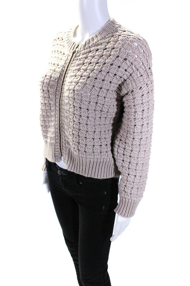 Frame Womens Woven Full Zipper Cardigan Sweater Beige Wool Size Small ...