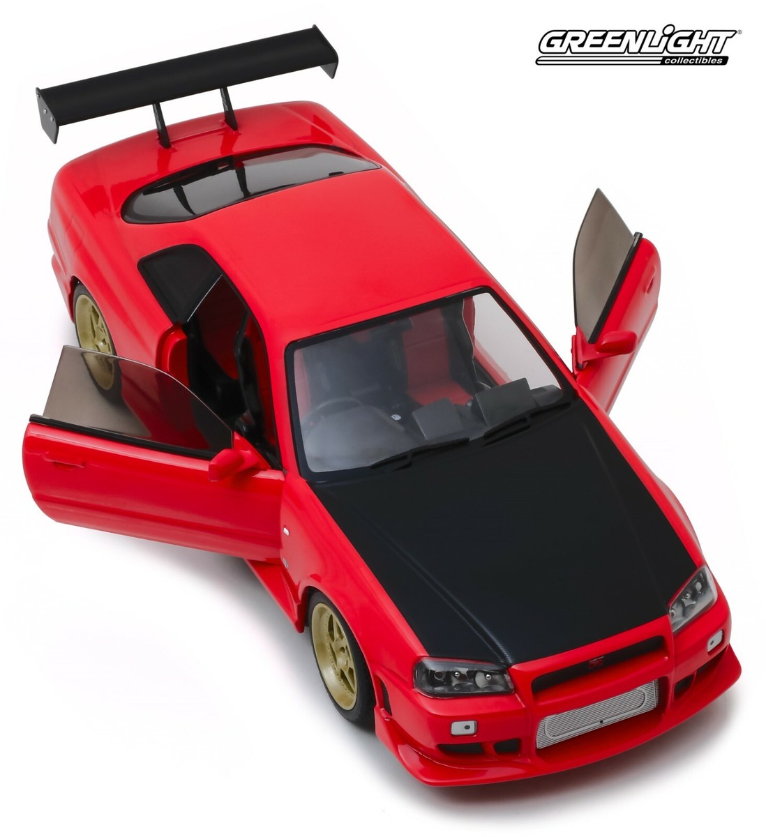 【LEDギミック】GREENLIGHT 1999 SKYLINE GTR 1999 NISSAN SKYLINE GT-R (BNR34) RED W/ LED LIGHT 1:18 SCALE