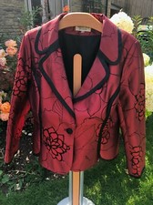 Maria Coca Red And Black Patterned Silk Jacket With Black Trim