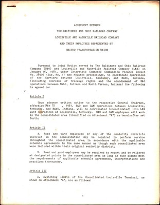 The Louisville & Nashville and Baltimore and Ohio Railroad Agreement 1981 Vintage