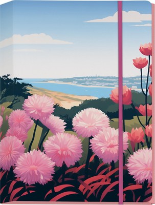 Gärten von Cornwall Große Sammelmappe - Motiv Meerblick mit rosa Dahlien | Steph