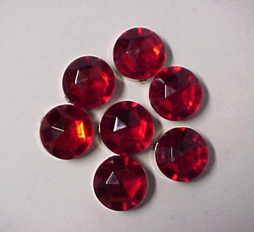 Vintage Set, 7 Ruby Red Button Covers, Acrylic Rhinestones on Silver ...