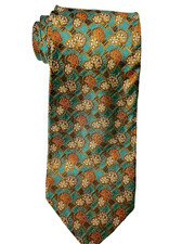 Vintage FERRELL REED for Nordstrom Swiss Silk Tie Teal Gold Medallion NWT