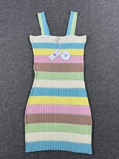 PQ Swim Dress Womens Medium Large Dolce Dalilah Ribbed Knit Colorful Stripe