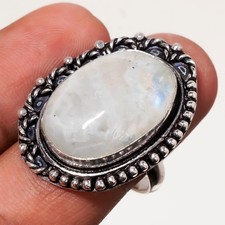 Rainbow Moonstone Gemstone Handmade Fashion Ethnic Jewelry Ring 8.75" SR 7295