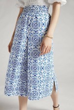 Anthropologie Maeve Wide Leg Printed Palazzo Blue Pants 100 Cotton Size Small