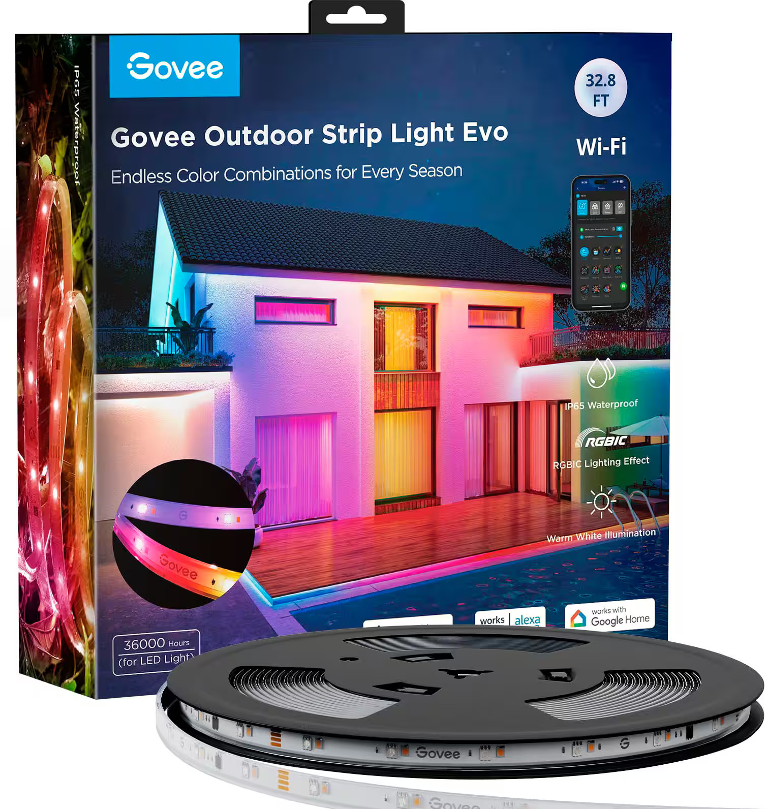 Govee - Wi-Fi Bluetooth Smart Outdoor LED Strip Light 32 фута - Мульти