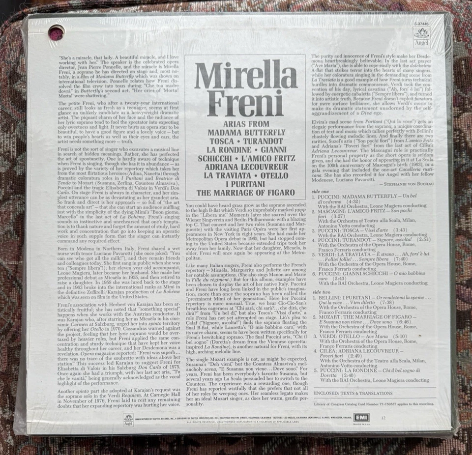 SEALED: Mirella Freni - Arias From Butterfly, Tosca, Turandot - Angel S-37446 - Image 2 of 2
