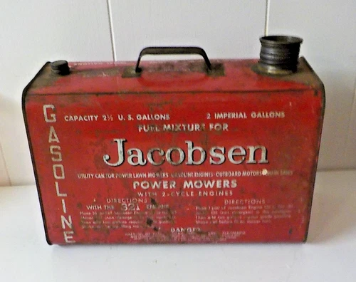 Jacobsen 2 Cycle Gas Mixture Can 1970s Vintage 2.5 Gallon Metal Patina Display