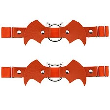 Women Girl Leather Bat Garters Punk Rock Rivet Leg Elastic Garter Orange B