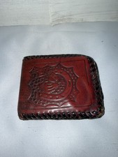 Horseshoe, Horse Western Bi-Fold Tooled Leather Brown Wallet Vtg