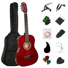38in Beginner Acoustic Travel Guitar Basic Starter Kit Tuner Capo Strings Win...