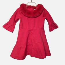 Janie and Jack Girls 3 Faux Fur Collar Ponte Dress Pink Peacock 1460