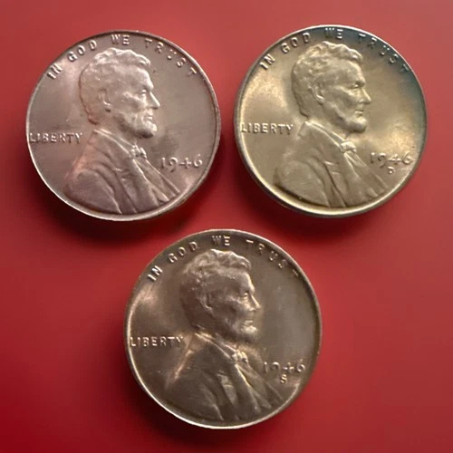 1946-P 1946-D 1946-S LINCOLN WHEAT PENNY CENT LOT - CHOICE/GEM BU RED UNC
