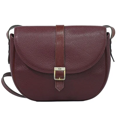 Sac bandoulière Christian Dior en cuir à bandoulière bordeaux doré - Photo 1/4