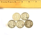 5 Franklin Half Dollars 1958D 90% SILVER circulated, ungraded, very good