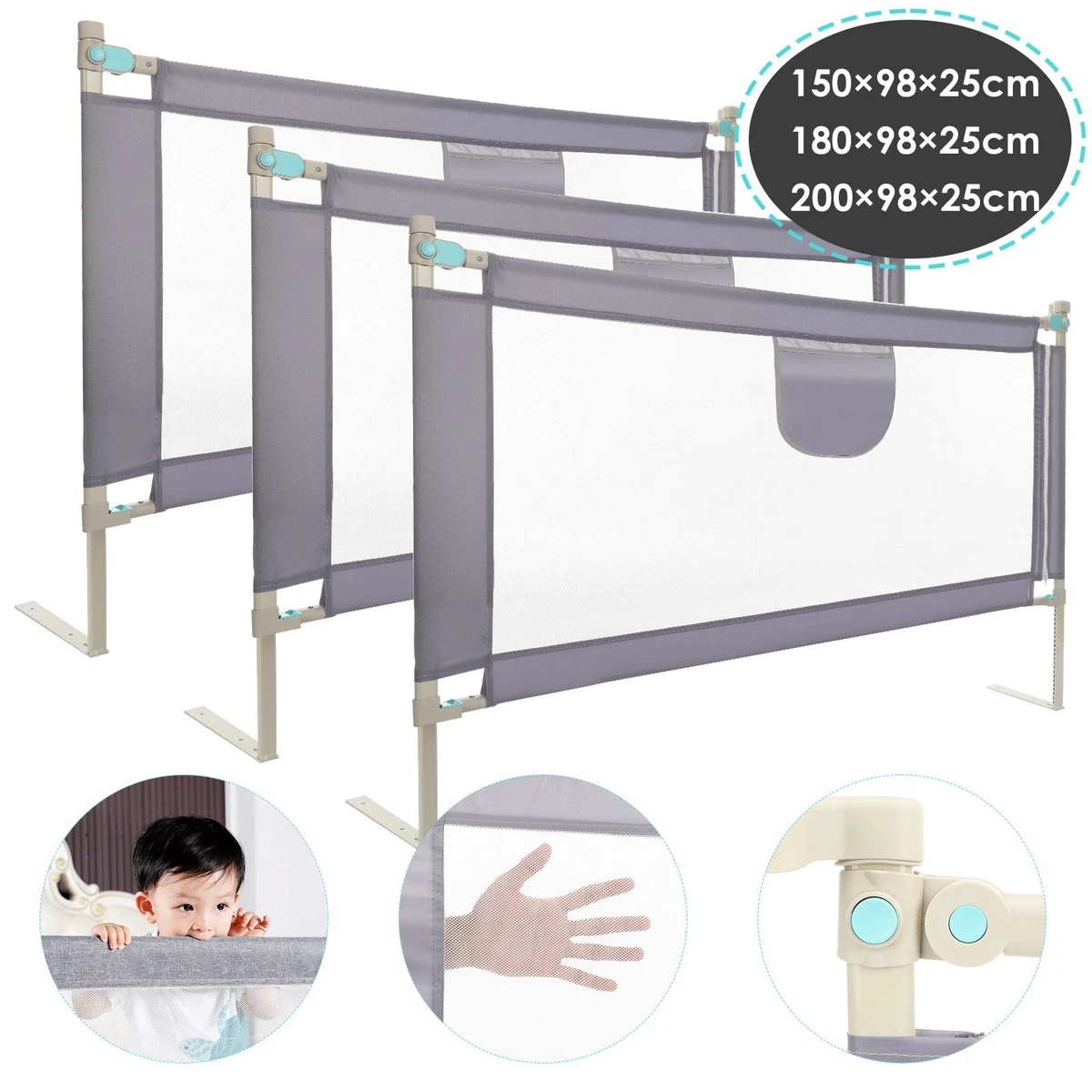 Sponda Letto Bambini LILIIN 200 Cm – Grigio Lino – Altezza Regolabile 40-60 Cm Con Telaio In Metallo – Protezione Anti-Caduta - 4