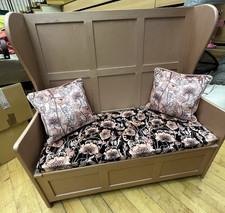 Oak 4” Monks Bench  Padded Seat 2 X Cushions The Curious Department Opium Blush