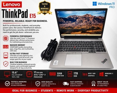 Lenovo ThinkPad E15 15.6'' Intel Core i7 10th Gen 32GB RAM 1 TB SSD Windows 11P