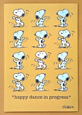 ''Happy Dance In Progress'' Peanuts ''Snoopy'' Greeting Card (+ Envelope 5x7''). 