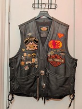 Harley-Davidson Men s 2XL Leather Vest HOG Antwerp Patches Pins Biker